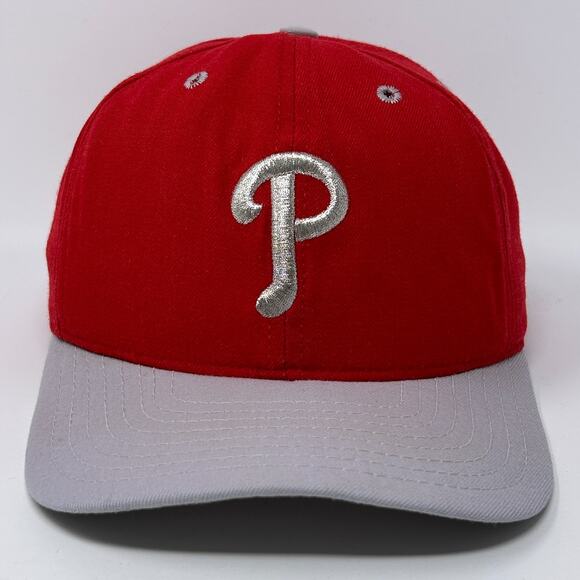 Vintage 90s Philadelphia Phillies Hat Baseball Cap New Era USA Made Snapback Red - Picture 1 of 12
